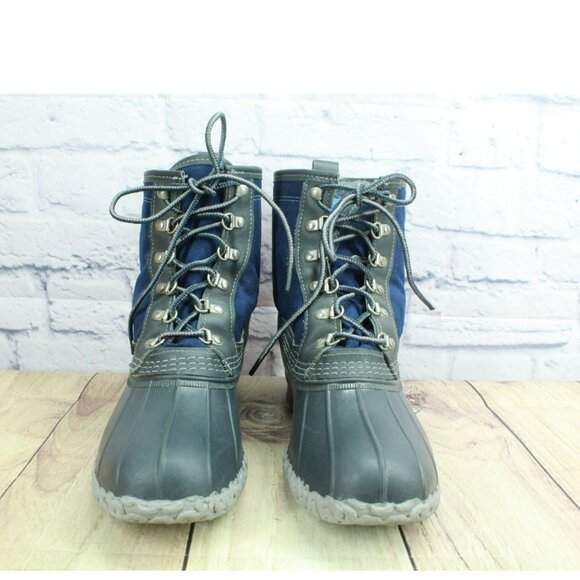 LL Bean Blue Canvas 8" Lace Up Shearling Lined Ankle Duck Boots Size 9 M - Picture 4 of 10